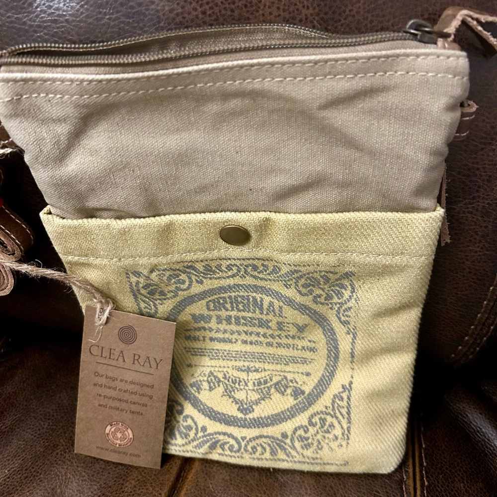 Clea Ray Repurposed beige canvas and tent Crossbody Bag